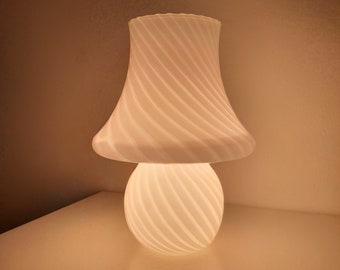 XL Vintage White Mushroom Murano Glass Table Lamp 1970s / Mid Century Modern Swirl Italian Table Lamp Venetian glass