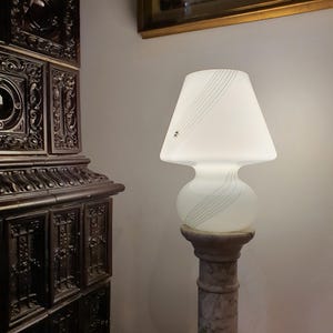 Murano Glass Mushroom Lamp: 1980s Mid Century Modern Swirl Bedside Light