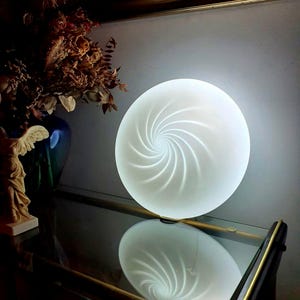 Petite Vintage Murano glass white swirl flush mount light fixture or sconce | handcrafted retro lighting | MCM home decor wall ceiling lamp