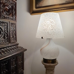 Murano Glass Mushroom Desk Lamp: White Swirl Vintage Table Light