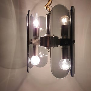 Veca Bottle Glass Chandelier: Mid-Century Modern Italian Chrome Lamp