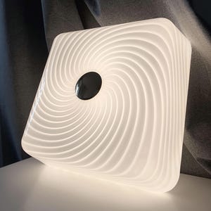 Rare large square vintage Murano glass white swirl flush mount light fixture | handcrafted retro lighting MCM home decor wall ceiling lamp