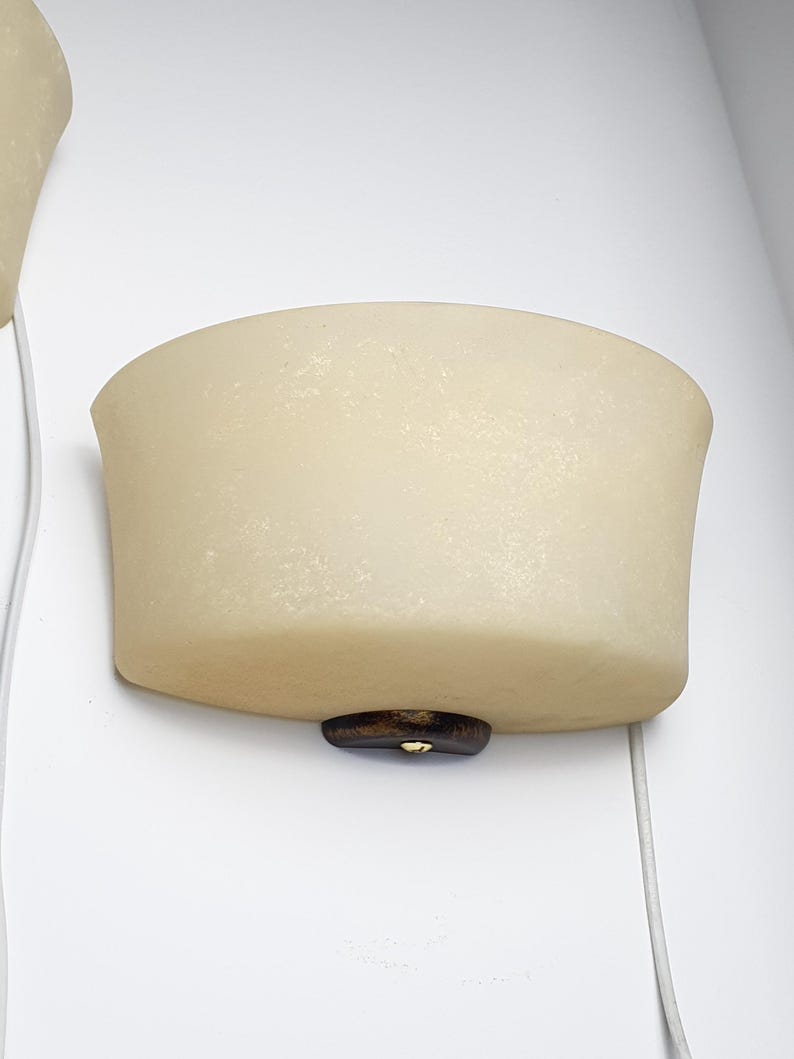 Pair of sand color moonstone Italian vintage Midcentury glass wall sconces image 9