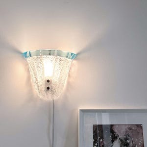 Vintage Murano Glass Floral Wall Sconce: Frosted Clear & Light Blue
