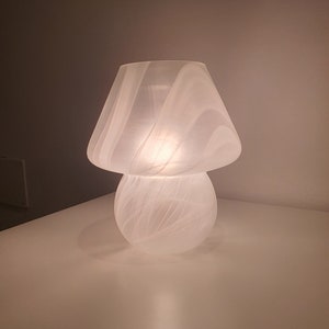 Vintage Murano Glass Mushroom Table Lamp: White Swirl Italian MCM
