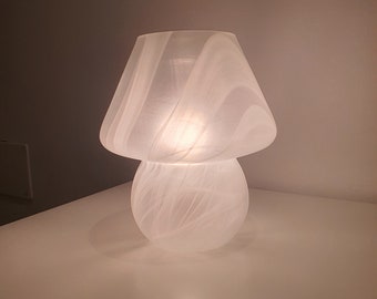 Vintage Murano Glass Mushroom Table Lamp: White Swirl Italian MCM