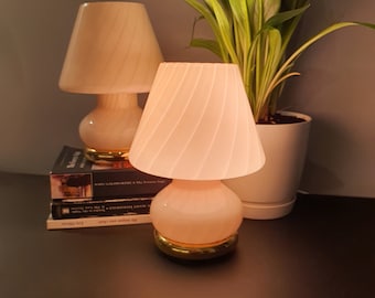 Pair of Peach Swirl Murano Glass Mushroom Lamps - 1970s MCM Italian Design