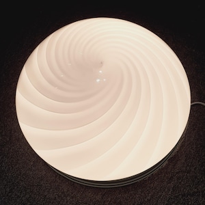 Vintage Murano Glass Swirl Flush Mount Light: White on Blue, MCM Deco