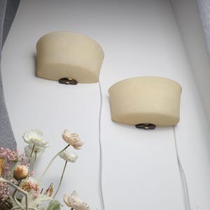 Pair of sand color moonstone Italian vintage Midcentury glass wall sconces image 3