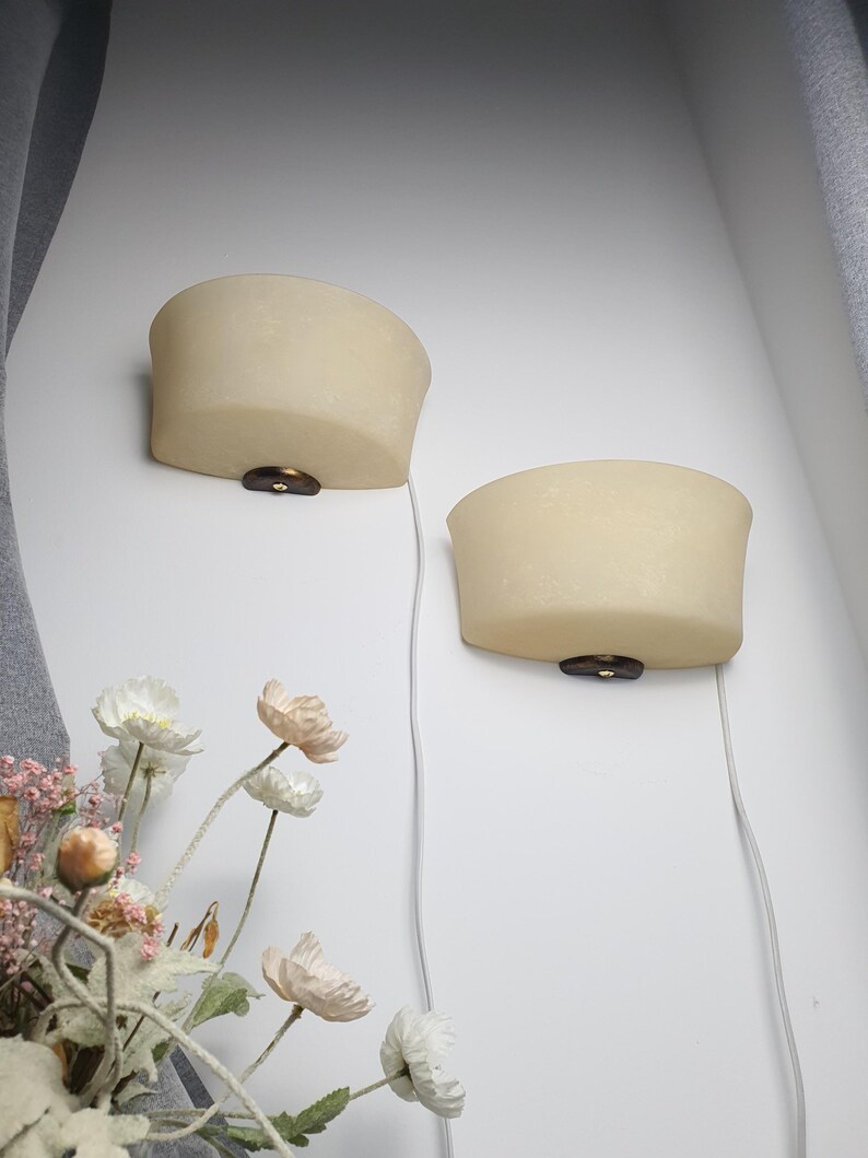 Pair of sand color moonstone Italian vintage Midcentury glass wall sconces image 3