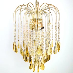 Vintage Honey Yellow Teardrop Chandelier: 1980s Hollywood Regency Gold Light