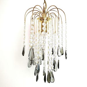 Vintage Waterfall Chandelier: Gray Teardrop Crystals, Hollywood Regency Lighting