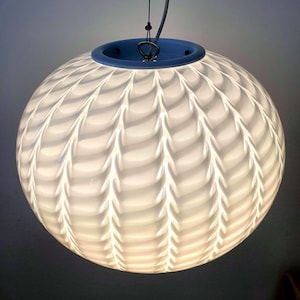 Murano Glass Globe Pendant Light: Handblown White Wave, Mid-Century Modern