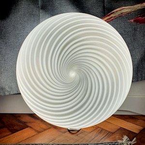 Vintage Murano Glass White Swirl Flush Mount Light | Handcrafted Retro Ceiling or Wall Lamp | MCM Minimalist Home Decor | Housewarming Gift