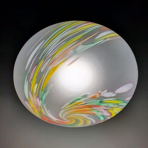 Vintage satin Murano glass ball pendant light with colorful twisted spots by Due P.