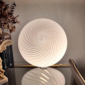 Vintage Murano glass white swirl flush mount light fixture |  handcrafted retro lighting | MCM home decor wall ceiling lamp | Housewarming
