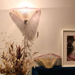 Pair of vintage Murano glass pink transparent triangle sconces hand-crafted glass wall lamp art deco lighting home decor light Venice glass
