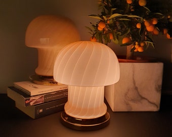 Vintage Murano Glass Mushroom Lamps: Peach Pink Atomic Table Lamps, 1970s MCM