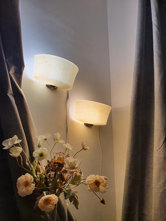 Pair of sand color moonstone Italian vintage Midcentury glass wall sconces