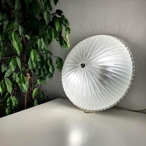 Vintage ribbed icy clear Murano glass flush mount ceiling light / shell lamp