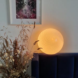 Vintage Murano glass white swirl flush mount light fixture |  handcrafted retro lighting |  scandinavian minimal home deco wall ceiling lamp