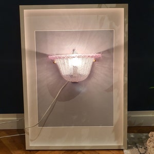 Murano glass pink transparent flower sconce hand-crafted glass wall lamp art deco pink sconce Venice glass Italian vintage light MCM light