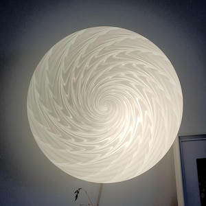 Vintage Murano Glass Flush Mount Light: White Wave Swirl, Mid-Century Modern