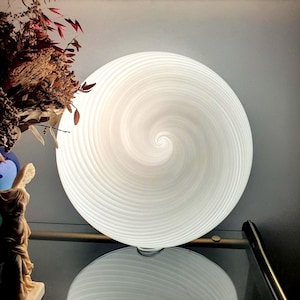 Large Vintage Murano Glass White Swirl Flush Mount Light