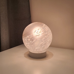 Authentic Vetri di Murano Glass Table Lamp | White Swirl Globe Light | Mid-Century Modern Italian Vintage Bedside Lamp | Minimalistic deco
