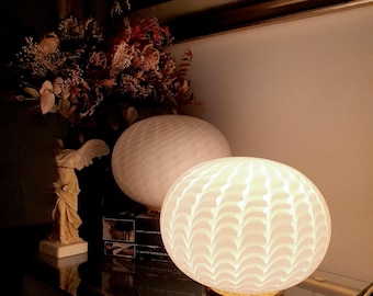 Murano Glass Table Lamps: Vintage White Wave Globe, Italian MCM Design