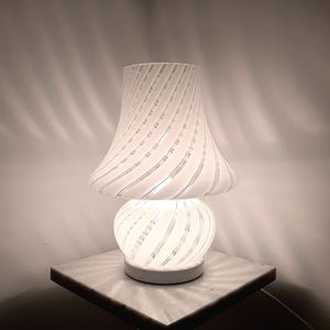Vintage Murano Glass Mushroom Lamp: White Swirl, 1970s Italian Lighting