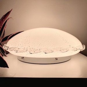 XL Vintage Murano Glass Flush Mount Ceiling or Wall Lamp | White & silver | MCM Mid-Century Modern Design Light Fixture | Italian Retro Home