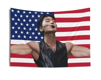 ATEEZ San Vest USA Flag Banner Tapestry, trasa koncertowa K-pop Merch
