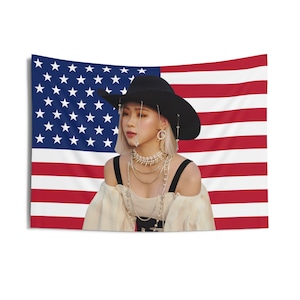 ITZY Ryujin Cowgirl USA Flag Banner Wall Tapestry kpop tour merch album light stick photocard holder binder lanyard shirt hoodie tote bag