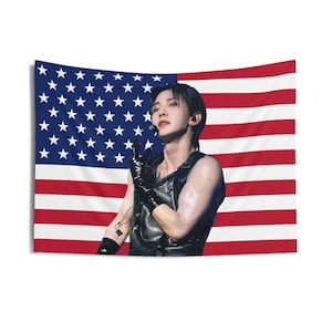 ATEEZ Yeosang Bicep USA Flag Banner Wall Tapestry kpop tour merch album lightstick photocard holder binder lanyard shirt hoodie tote bag y2k