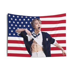 ATEEZ Seonghwa Abs USA Flag Banner Wall Tapestry kpop tour merch album light stick photocard holder binder lanyard shirt hoodie tote bag y2k