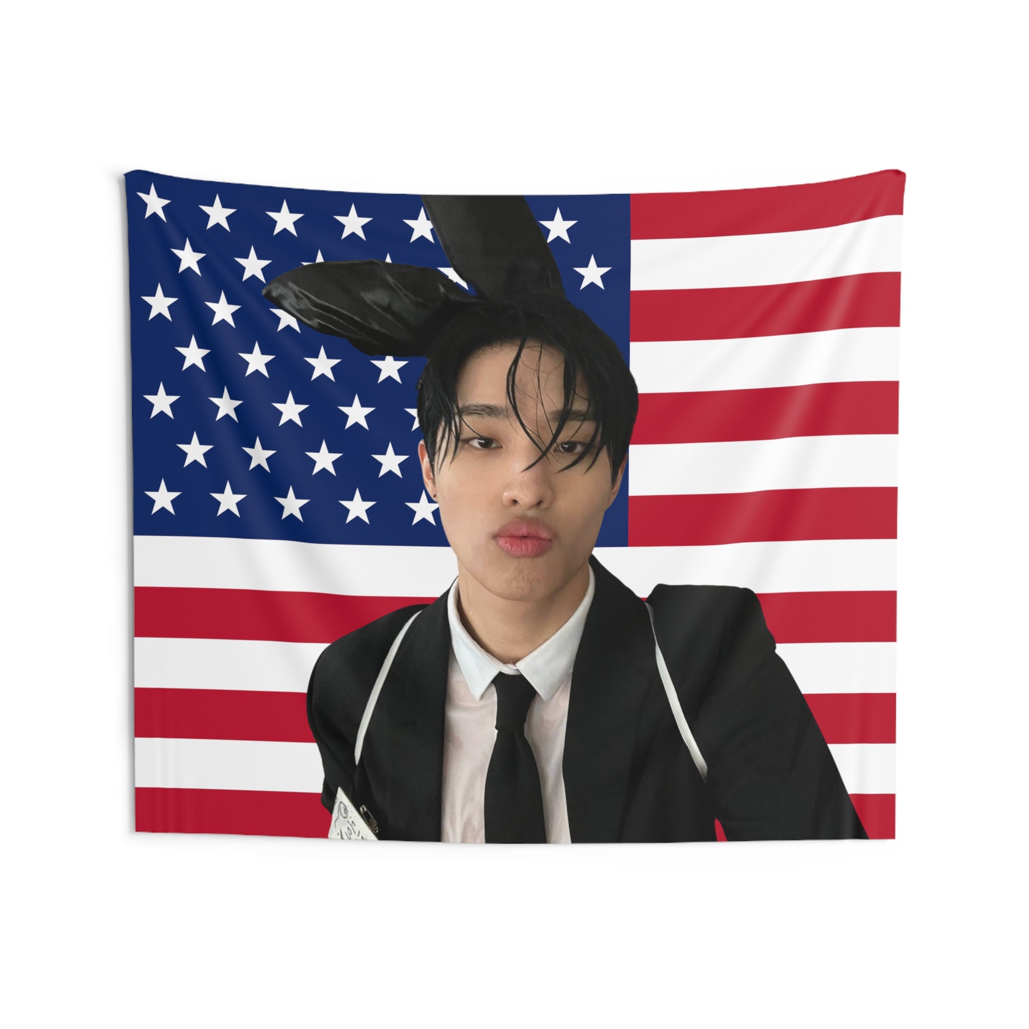 P1HARMONY Keeho Bunny USA Flag Banner Wall Tapestry Kpop