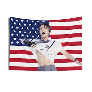 ATEEZ Seonghwa Abs USA Flag Banner Wall Tapestry kpop tour merch album light stick photocard holder binder lanyard shirt hoodie tote bag y2k
