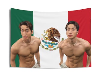 THE BOYZ Sangyeon Abs Mexico Flag Banner Tapestry, Kpop Merch Concert Tour