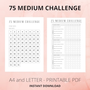 75 Medium Challenge Tracker, Day Challenge Printable, Weight Loss Challenge, 75 Fitness Journal, 75 Soft Challenge,  Self Improvement, PDF