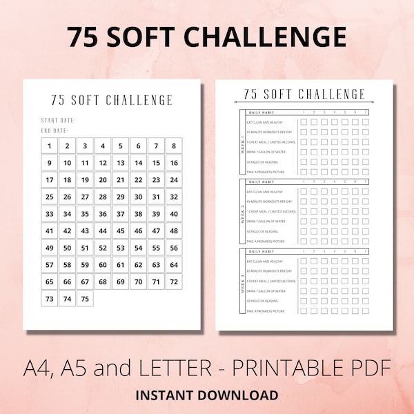 75 Soft Challenge Tracker, Day Challenge Printable, Weight Loss Challenge, 75 Fitness Journal, 75 Soft Challenge, Self Verbesserung, PDF