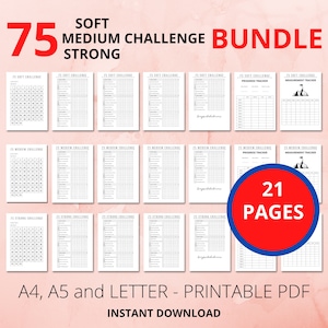 75 Soft Medium Strong BUNDLE Challenge Tracker, Day Challenge Printable, Weight Loss Challenge, 75 Fitness Journal, 75 Soft Challenge, pdf