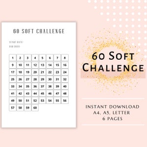 60 SOFT Challenge Tracker, Day Challenge Printable, Weight Loss Challenge, 60 Fitness Journal, 60 Soft Challenge,  Self Improvement, PDF
