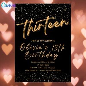 13th birthday, girl invitations, teen birthday invitation, pink birthday invitation, teenage girl birthday, Editable Template, Printable