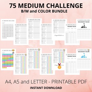 75 Medium Challenge Tracker, Day Challenge Printable, Weight Loss Challenge, 75 Fitness Journal, 75 Soft Challenge,  Self Improvement, PDF,
