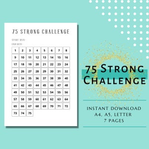 Fitness Journal, Digital Planner, 75 STRONG Challenge Tracker, Day Challenge Printable, Weight Loss Challenge,  75 Soft Challenge