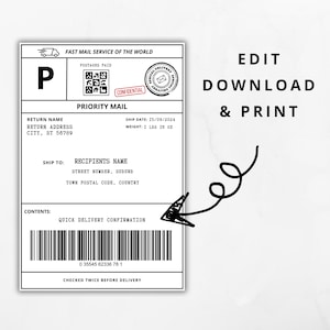 Fake Shipping Label Template | Editable Personalized Mail Label ...