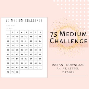 75 Medium Challenge Tracker, Day Challenge Printable, Weight Loss Challenge, 75 Fitness Journal, 75 Soft Challenge,  Self Improvement, PDF