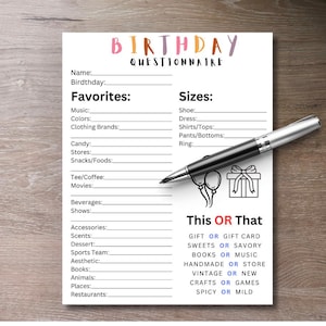Work Birthday Questionnaire, Gift Questionnaire, Getting To Know You Printable | Coworker Questions | All About Me Survey