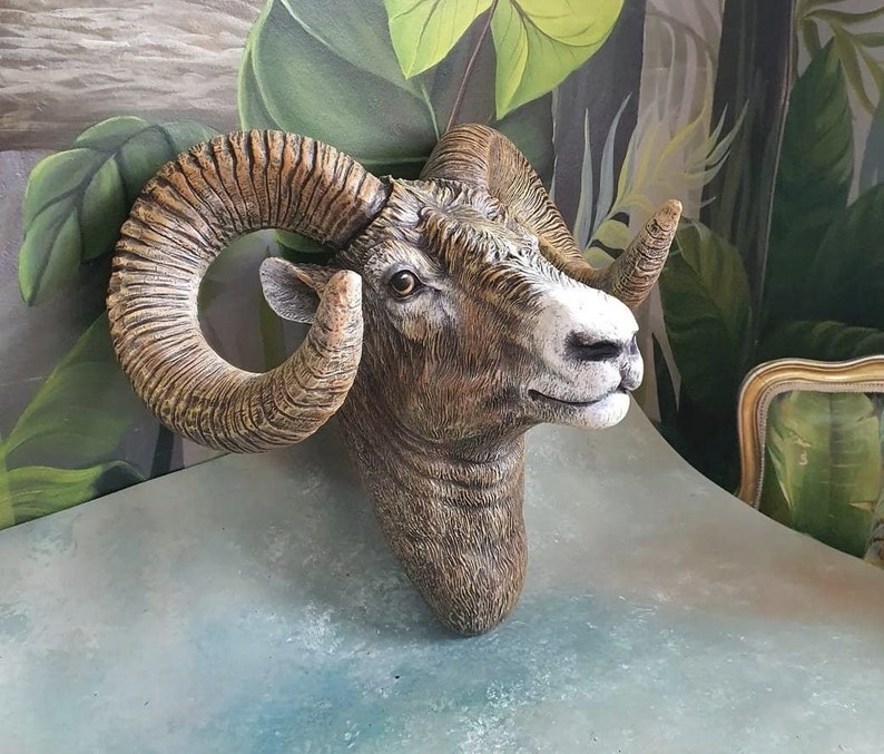 Realistic Huge Ram's Animal Head, Wall Decor Statue, Ram Head Wall